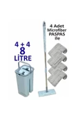 abnturk Microfiber Tablet Mop 4 Paspaslı Temizlik Seti 4+4=8 Litre Kova+metal Sap 4 Adet Paspas Fiyata Dahil - 1