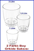 abnturk 3 Farklı Orkide Saksısı 1.Litre-1,6.Litre-3.Litre Altı Tabaklı Şefaf Orkide Saksısı Ø12-14-18cm - 1