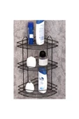 abnturk Silikon Kaplı Paslanmaz Çelik Siyah Banyo Köşesi 3 Kat Şampuanlık 21x21x52cm Metal Banyo Raf Sistemi - 1