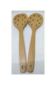 abnturk Bambu Düz Delikli Süzgeç Kaşık 31 Cm El Yapımı B-4 - 2