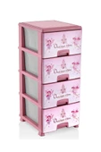 abnturk 4 Çekmece Pembe Peri Kız Desenli BüyükBoy Ultra Lüks Komidin Yüksekliği 93cm 43x38 Plastik Dolap Raf - 1