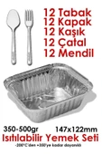 abnturk 60 parça Alüminyum Folyo Kaplı Çatal-Kaşıklı Kapaklı Yemek Taşıma Seti 500gr Soğuk+Isıya+Fırına Uyum - 1