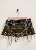 Kendinden Külotlu Mini Etek, Zincir Detaylı Mini Etek, Punk Etek, Gotik Etek, Kemerli Etek - 1