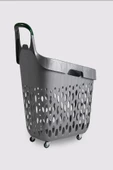Tekerlekli Market Sepeti (Tekerlekli Alışveriş Sepeti Yeşil Saplı ) 73 L Gri thumbnail 3