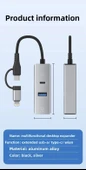 3 Portlu Ağ ve Veri Adaptörü: RJ45 LAN + USB 3.0 + Type-C Girişli | Metal Kasa - 2