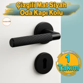 Çizgili Mat Siyah Oda Tipi Kapı Kolu Rozetli Sağ Sol Uygun Modern İç Kapı Kilitli 1 Takım thumbnail 1
