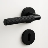 Çizgili Mat Siyah Oda Tipi Kapı Kolu Rozetli Sağ Sol Uygun Modern İç Kapı Kilitli 1 Takım thumbnail 2