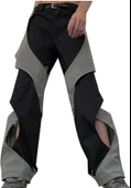 Unisex Pantolon, Patchwork Kargo Pantolon Kadın Hollow Out Eşofman Altı, Rahat Bol Trend Jogger, Geniş Paça Yüksek Bel Pantolon, Sokak Giyimi - 1