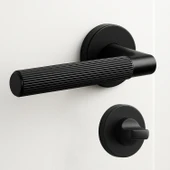 Çizgili Mat Siyah Wc Banyo Tipi Kapı Kolu Rozetli Sağ Sol Uygun Modern İç Kapı Kilitli 1 Takım thumbnail 2