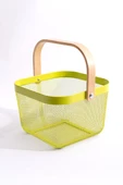Ahşap Saplı Çok Amaçlı Metal Düzenleme Saklama Depolama Sepeti Yeşil thumbnail 1