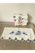 Peacock Küpeli İşlemeli El Havlusu Çeyizlik Nakışlı 50x90 - 3