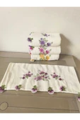 Peacock 3'lü Küpeli İşlemeli El Havlusu Çeyizlik Nakışlı 50x90 - 7