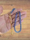 ATEŞ KEHRİBAR TESBİH MAVİ RENK KAPSÜL KESİM HEDİYE T-834 - 2