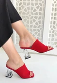 Evra Kırmızı Triko Topuklu Terlik - 2