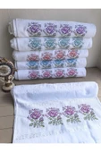 Peacock 6 Adet Kanaviçe Nakışlı Çeyizlik Güpürlük El Havlusu 50x90 - 5