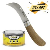 Kudret Aşı Bıçağı Eğri Uçlu Bağ Bıçağı Ara Çakı 21 cm + Aşı Macunu (2Li SET) - 1