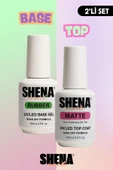 SHENA 2li Kat Seti Rubber Base Coat Matte Top Coat 15 ml - Kalıcı Oje & Protez Tırnak Katman 15 15ml - 1