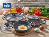 EDA COOKWARE ASYA 3 LÜ SAHAN SETİ CAM KAPAKLI DÖKÜM GRİ YUVARLAK 18-20-22 CM ZK-905 - 1