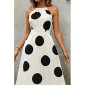 Lucky Life Kadın Kolsuz Boyundan Bağlamalı Beli Lastikli Dijital Baskı Süprem Uzun Elbise - 1