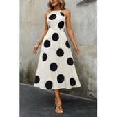 Lucky Life Kadın Kolsuz Boyundan Bağlamalı Beli Lastikli Dijital Baskı Süprem Uzun Elbise - 3