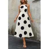 Lucky Life Kadın Kolsuz Boyundan Bağlamalı Beli Lastikli Dijital Baskı Süprem Uzun Elbise - 2