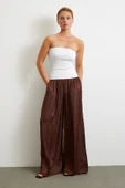 Beli Lastikli Geniş Paça Büzgülü Pantolon Kahve - 1