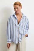 Kahve Çizgili Gömlek Mavi thumbnail 3