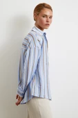 Kahve Çizgili Gömlek Mavi thumbnail 5