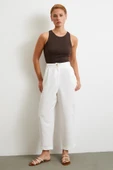 Çift Pileli Keten Pantolon Krem thumbnail 2