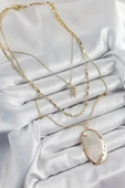Pirinç Çoklu Zincirli İstiridye Model Gold Renk Kadın Kolye - 3
