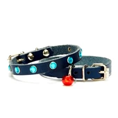 Taşlı Kedi ve Yavru Köpek Tasması 1*23 cm Mavi Medium - 1