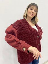Kadın Örme Bordo Triko Hırka - 2