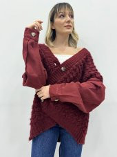 Kadın Örme Bordo Triko Hırka - 4