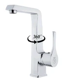 LAVABO BATARYASI KROM BANYO MUSLUK AĞIR PRİNÇ YÜKSEK GÖVDE DÖNER BORU MODERN LÜKS ARMATÜR GÜMÜŞ GRİ - 4