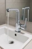 LAVABO BATARYASI KROM BANYO MUSLUK AĞIR PRİNÇ YÜKSEK GÖVDE DÖNER BORU MODERN LÜKS ARMATÜR GÜMÜŞ GRİ - 3