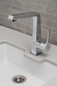 LAVABO BATARYASI KROM BANYO MUSLUK AĞIR PRİNÇ YÜKSEK GÖVDE DÖNER BORU MODERN LÜKS ARMATÜR GÜMÜŞ GRİ - 2