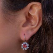 Kırmızı Beyaz Zirkon Taşlı Çengelli 925 Ayar Gümüş Çiçek Küpe thumbnail 1