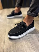 Yüksek Taban Mevsimlik Süet Ayakkabı Siyah (Beyaz Taban) thumbnail 1