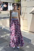 Beli Lastikli Pliseli Etek 6029 Lila/Bordo - 1