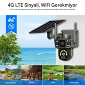 X36 Solar Güvenlik Kamerası Dual Lens 4G Sim Kartlı PTZ Hareketli Gece Görüşlü Güneş Panelli Kamera - 9