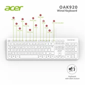 Acer OAK920 Q Usb Beyaz 1.8mt Kablolu Klavye-Tek Tuş Hesap Makinalı (Sessiz Tuş) - 1