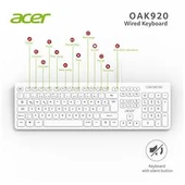 Acer OAK920 Q Usb Beyaz 1.8mt Kablolu Klavye-Tek Tuş Hesap Makinalı (Sessiz Tuş) - 3