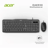 Acer OAK-930 Kablolu Sessiz Tuşlu  Klavye Moue Set Siyah (Klavye 1,40Cm-Mouse 1.60Cm Kablo) - 1