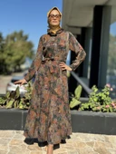 Misswhence Jakarlı Desenli İpek Gömlek Elbise 36515 - 3