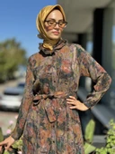 Misswhence Jakarlı Desenli İpek Gömlek Elbise 36515 - 5