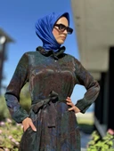 Misswhence Jakarlı Desenli İpek Gömlek Elbise 36515 - 4