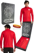 Galatasaray Orijinal 5 Yıldızlı Fermuarlı Kırmızı Sweat + Silikon Bileklik Set Hediye Ahşap Kutulu - 1