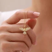 Vaoov 925 Ayar Gümüş Gold Taşlı Anka Kuşu Kolye thumbnail 1