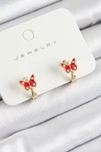 Pirinç Kelebek Model Gold Renk Çocuk Küpe - TJ-BKP10907 - 1