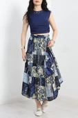 Desenli Viskon Etek Mavisarı - 2